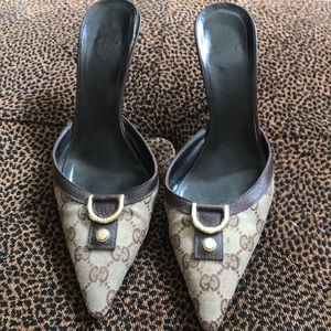 Authentic Gucci monogram canvas mules